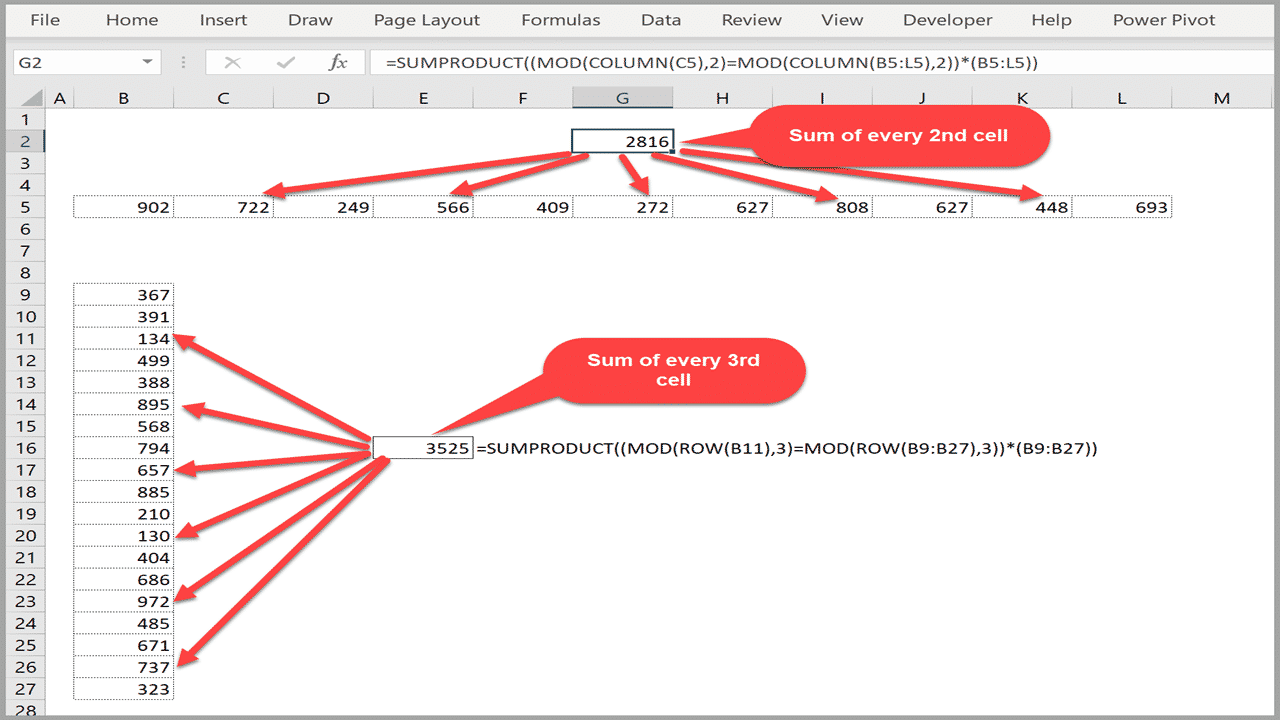 excel add every nth cell in a row